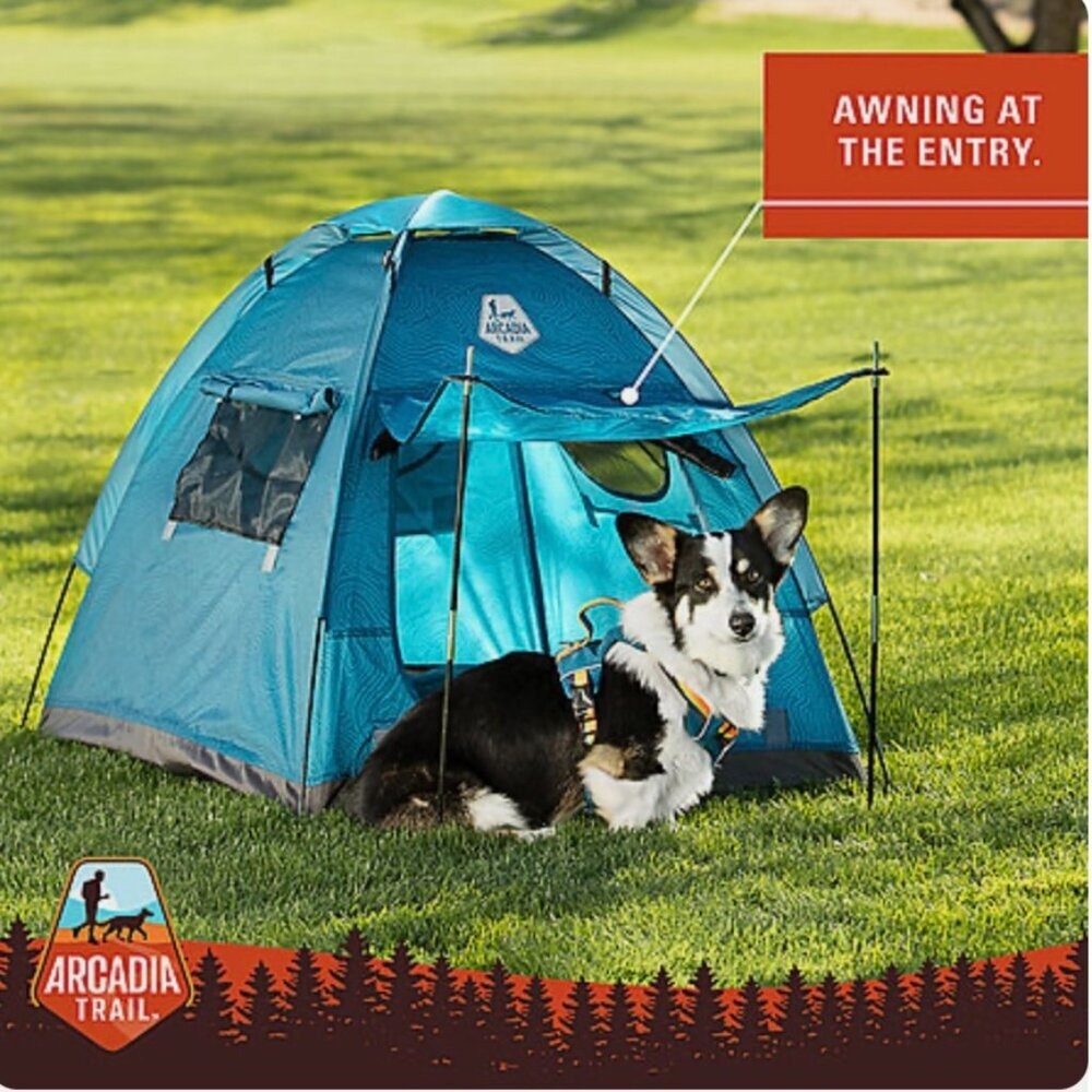 Arcadia Trail Ultimate Shade Tent Blue Topo Waterproof UV Protection Dog Pet NEW